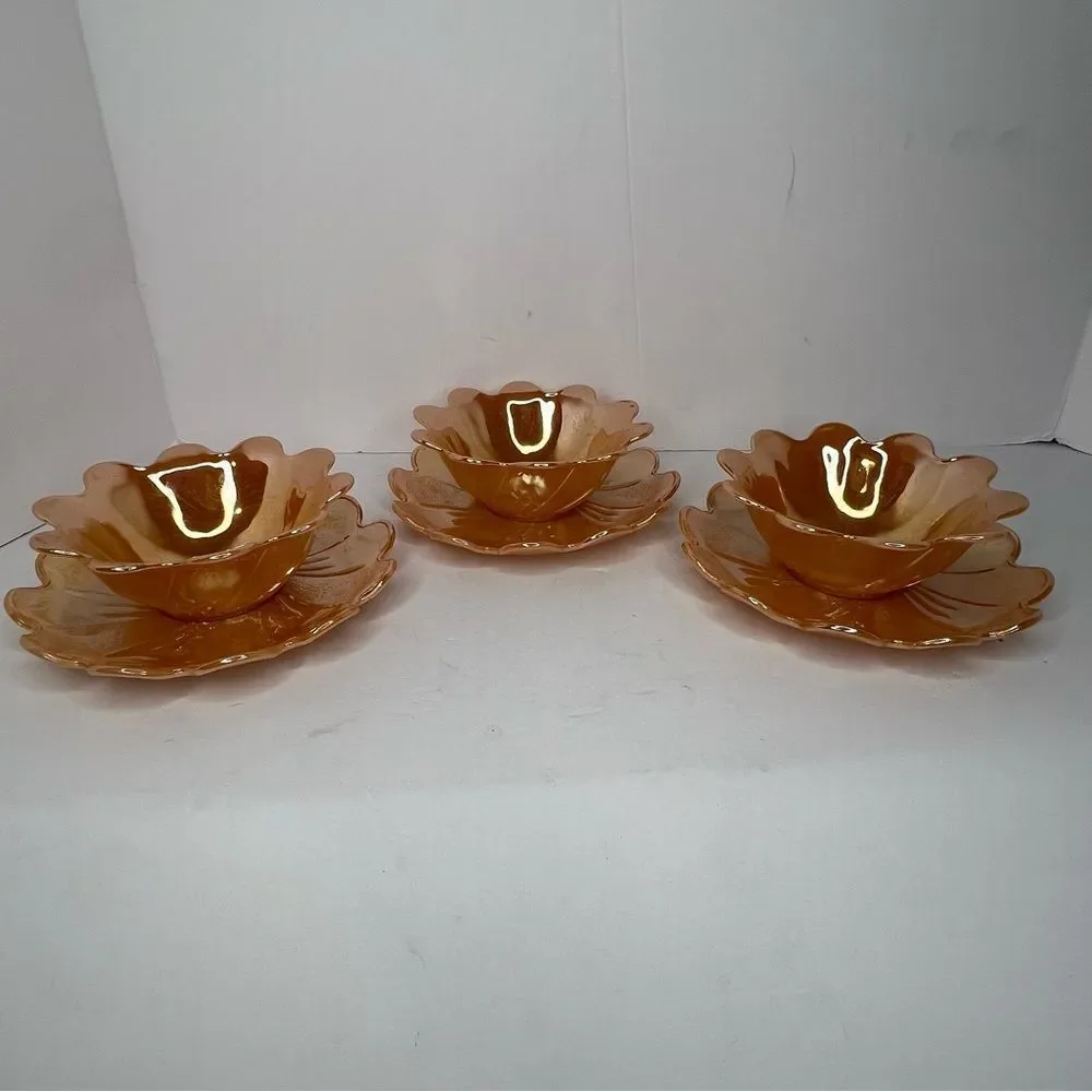 Vintage Fire King Anchor Hocking Peach Lustre Lotus Leaf Blossom Bowl/Plate ST 3